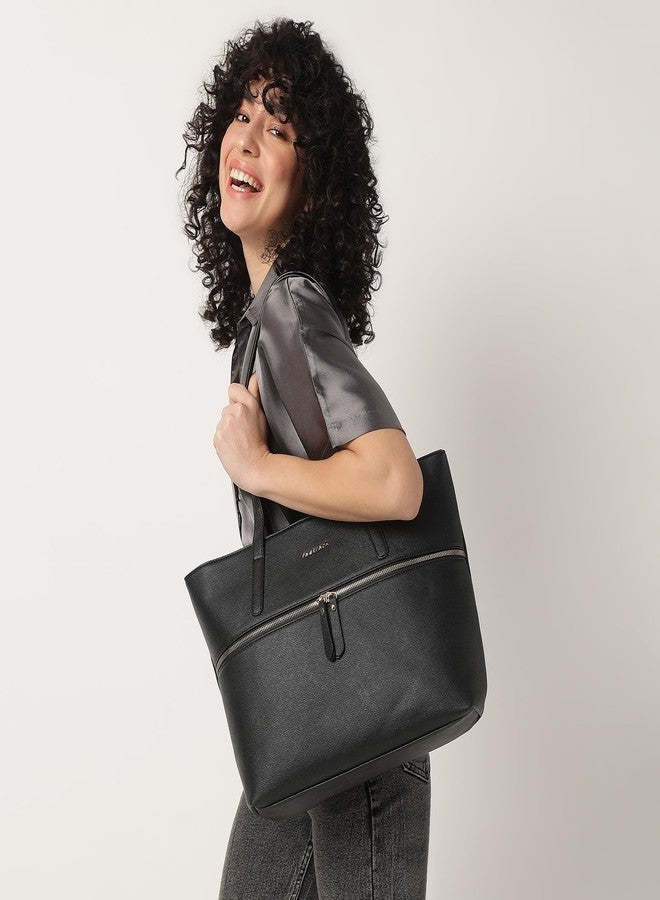 Fastrack Casual Laptop Tote Bag For Girls, Large Size With A Zipper Closure And Padded Laptop Compartment, Compatible With Laptops Up To 14 Inches, Double Handle Bag, Black - Image 2